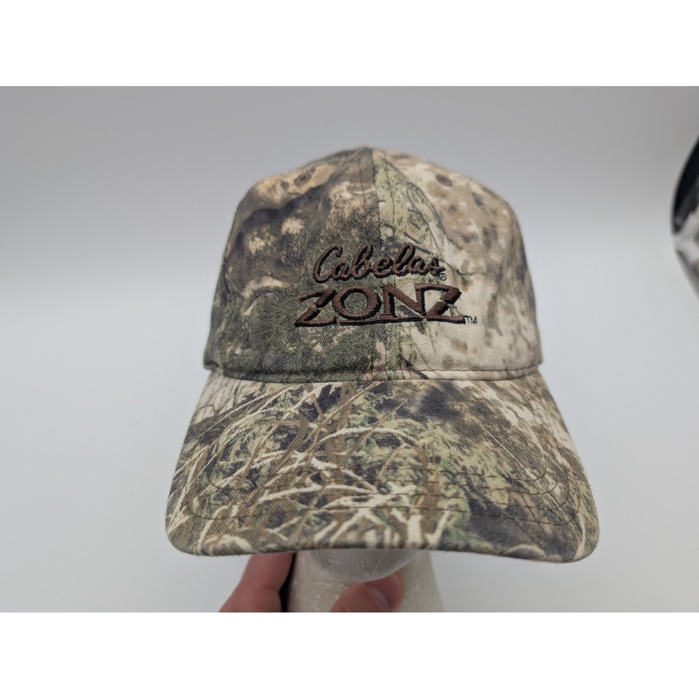VTG Cabelas ZONZ Camo Baseball Cap Hat Adjustable Made in USA Mens Camouflage